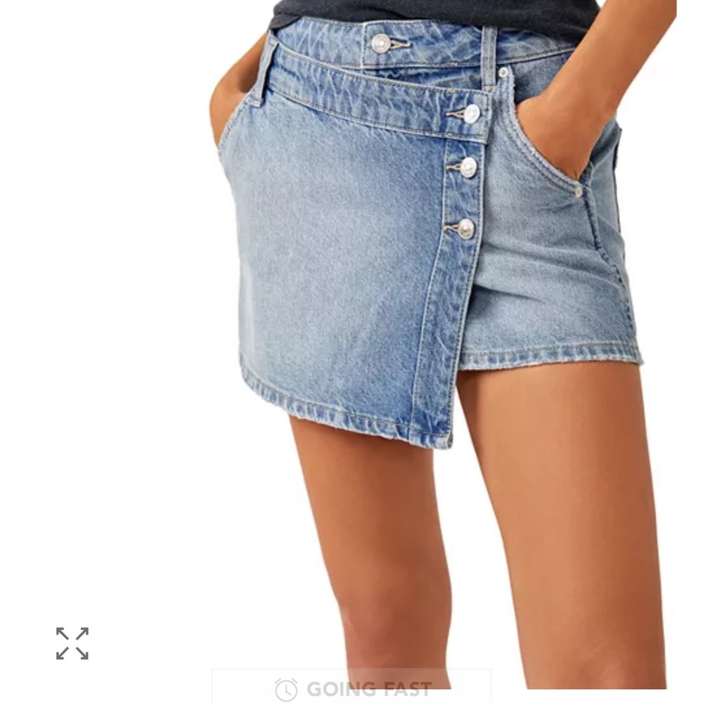 Free People Denim Button-Front Mini Skirt